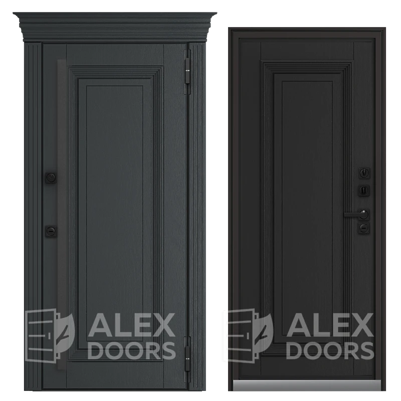 Alaska WSP Termo Grace (Дуб черно-коричневый (8022), 2050*970, правая, Муар графит, Grace, Дуб антрацитово-серый (7016), Handle bracket)