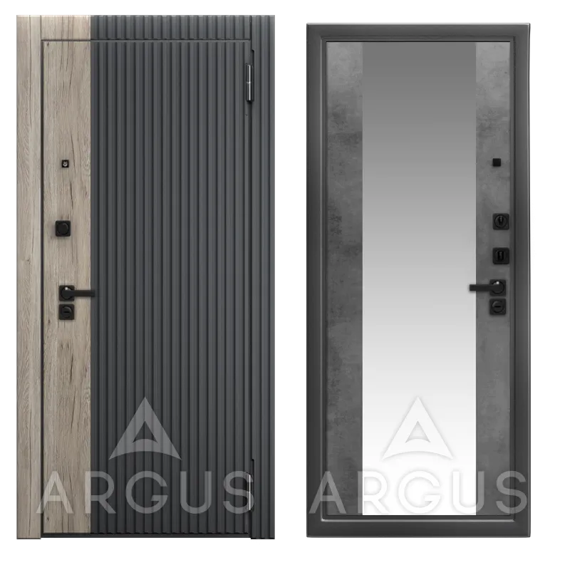 ДА86 Антик серебро Вояж (Бетон темный, Зеркало, 2060*870, прав.Фруме, Силк титан, (вст. Рустик пепельный))