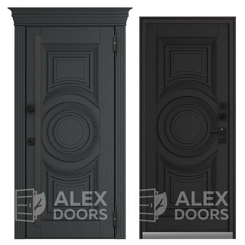 Alaska WSP Termo Sairos (Дуб черно-коричневый (8022), 2050*970, правая, Муар графит, Sairos, Дуб антрацитово-серый (7016), Handle bracket)