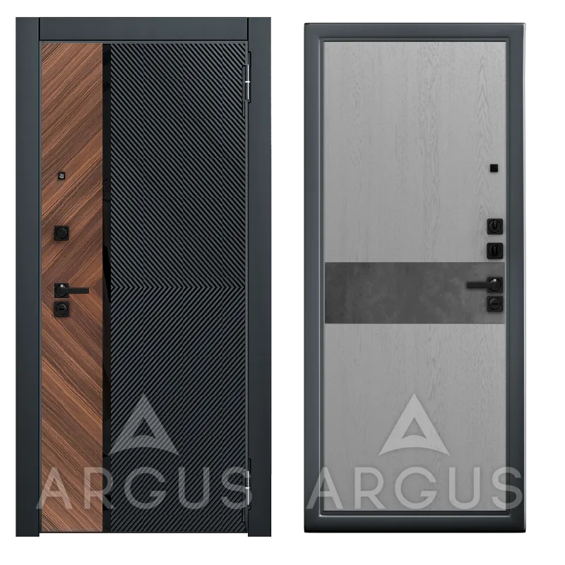 ДА85 Букле графит Фьюри (Роял вуд серый (вставка Бетон темный), 2060*870, прав., Фуриоса, Черный кварц, Орех натуральный диагональ, черный лакобель)